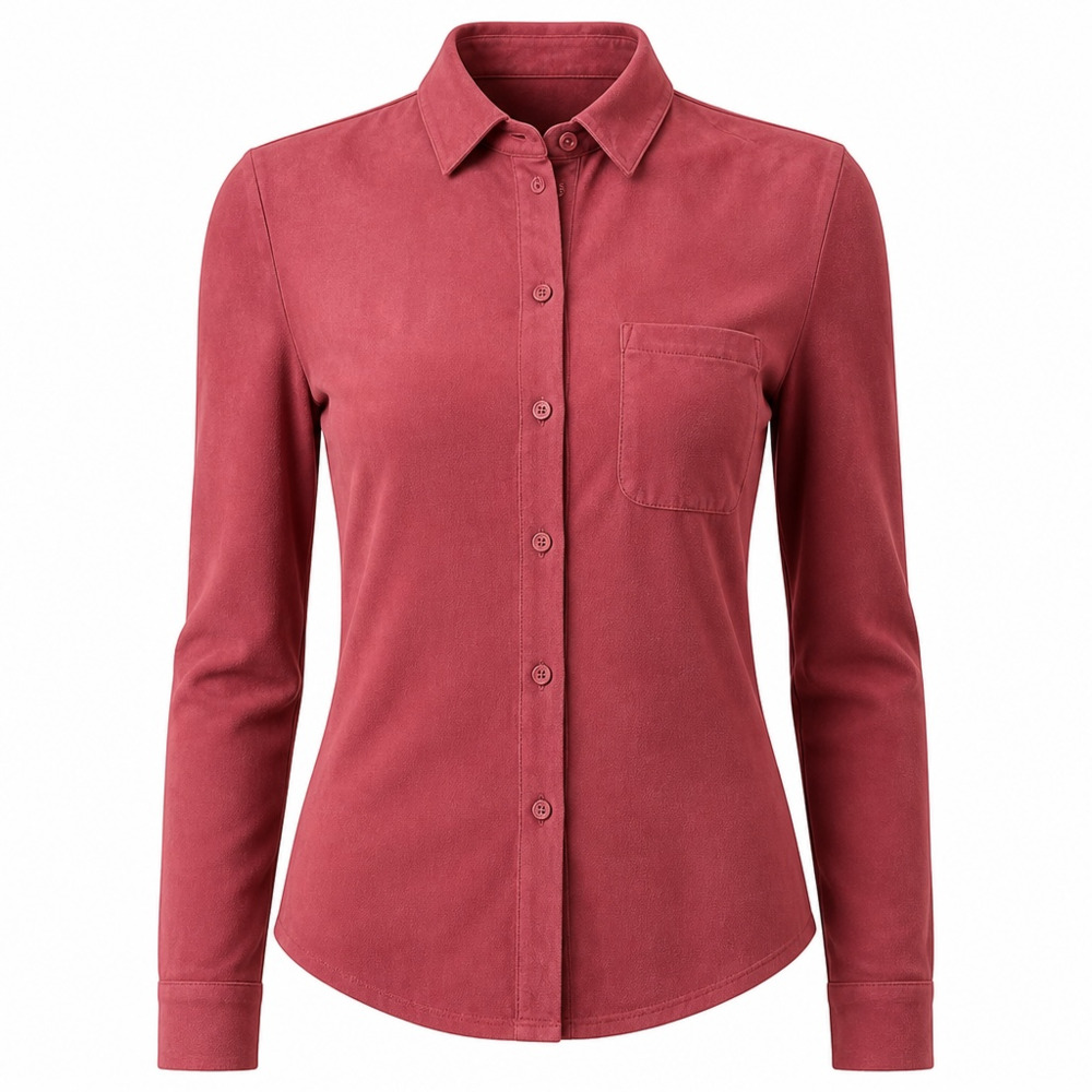 Chico's Women's Long Sleeve Button-Down Faux Suede Shirt in Burgundy